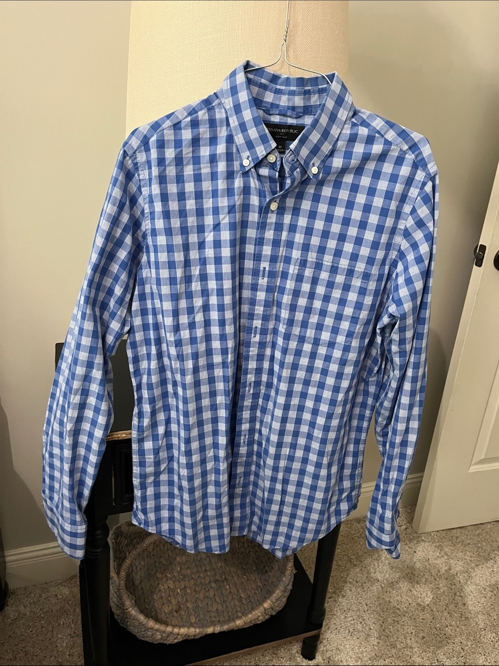 Banana Republic Blue and White Check Button-Down Shirt